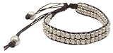 2 Line Square Silver Metal Bead Leather Bracelet