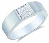 14K White Gold Diamond Classic Traditional MENS Wedding Band OR Fashion Ring - Square Princess Shape Center Setting w/ Invisible Channel Set Princess Cut Diamonds - (7mm Band Width) - (1/2 cttw)