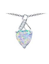 Original Star K (tm) 8mm Heart Shape Created Opal Ribbon Pendant in 925 Sterling Silver