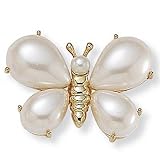 Simulated Pearl 14k Gold-Plated Butterfly Pin