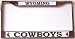 This is the newest style Wyoming Cowboys Chrome Metal License Plate Frame made by Rico Industries. 
Fits standard size 6 by 12 inch license plates. Frame has two mounting holes and the top only.