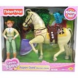 Fisher Price Loving Family Dollhouse Riding Fun Series Stable Accessory Set - ASPEN GOLD Western Horse with Sounds Plus Brush, Blanket and Cowgirl (Dollhouse Sold Separately)