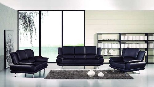 New 3pc Contemporary Modern Leather Sofa Set #AM-100-D-BLACK