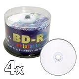Melody 100 pcs BD-R Blu-ray Recordable White Inkjet Printable Blank Disc, 25GB, 1-4x, Two 50 Cake Box Spindle Packs.