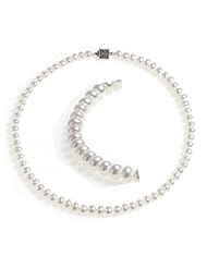 Hydia Elegant White Button 7-8mm Freshwater Pearl Strand Necklace 925 Sterling Silver Clasp 18 Inch