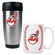 Cleveland Indians MLB Stainless Steel Travel Tumbler & Game ball Ceramic Mug Set - Primary Logo by Great American Products