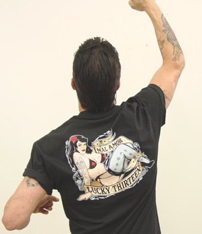 Lucky 13 Mal Amor Pin Up Girl with Tattoos T Shirt Large - 4XL