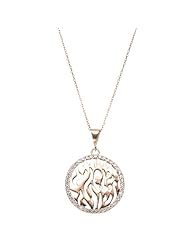 Shema Israel 14k Rose Gold and Silver Necklace with Cubic Zirconian Frame Around Hebrew Prayer on a Chain