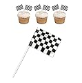 24 Checkered Flag Racing Cars Black Cake Cupcake Toppers Picks Party Nascar Baking