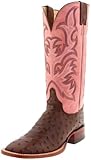 Justin Boots Women's Aqha Lifestyle Collection 13" Remuda Series Boot Wide Square Double Stitch Toe Leather Outsole,Antique Brown Full Quill Ostrich/Pink Crunch Goat,5.5 C US