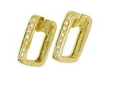 14K Yellow Gold Square Shaped Hinged Hoop Earrings with Pave Set Diamonds