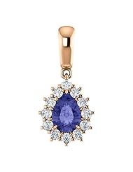 14K Rose Gold 7.00x5.00mm Pear Cut Tanzanite and Diamond Pendant -- LIFETIME WARRANTY