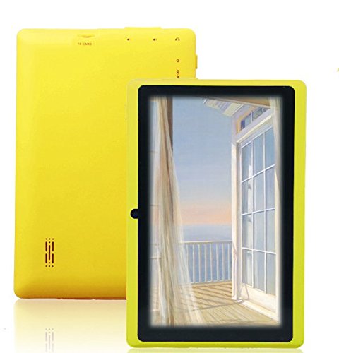 7'' Inch A33 Quad Core Google Android 4.4 Tablet Pc Mid, Dual Camera, 1024x600 Capacitive ,Kids Birthday Gift, Yellow Color