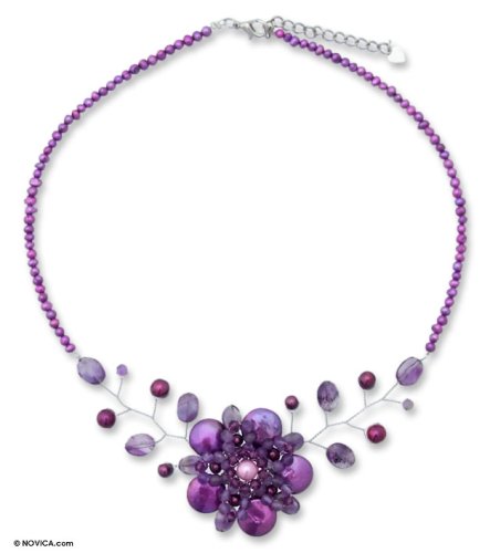 Pearl and amethyst necklace, 'Purple Fantasy' 1.2 W 19.1 L