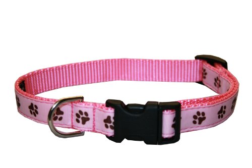 Medium Pink/Brown Puppy Paws Dog Collar: 3/4
