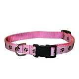 Medium Pink/Brown Puppy Paws Dog Collar: 3/4 wide, Adjusts 13-20.