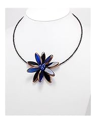 Blue Flower Glass Necklace In Zinc