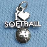 SOFTBALL - I LOVE SOFTBALL CHARM - STERLING SILVER