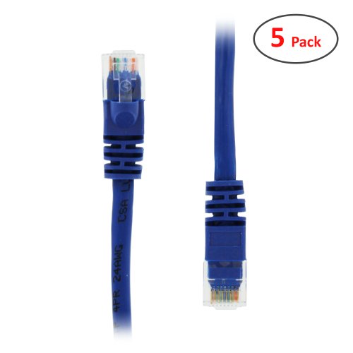 (5 PACK) 10 FT RJ45 CAT (6E) 550MHZ MOLDED ETHERNET NETWORK PATCH CABLE - BLUE - Lifetime Warranty