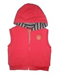 Manchester United Football Club Boys Gilet with Hood Striped Neck Lining and Embroidered Badge; (Red, 6 to 9 months)