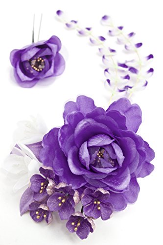 髪飾り 2点セット 紫 パープル 花 [成人式/振袖/卒業式/袴/結婚式/着物/和装]