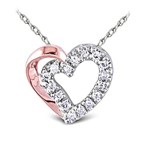 Rose and White Gold Diamond Heart Pendant