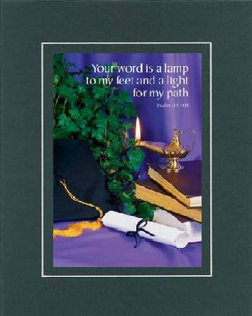 Beautiful and Inspiring 8 x 10 Inches Frame able Graduation Floral Note Card (Your Word is a Lamp to My Feed, and a Light for My Path Psalm 119:105) on Beveled Matting (Green Groove) Beautiful and Inspiring 8 x 10 Inches Frame able Graduation Floral Note Card (Your Word is a Lamp to My Feed, and a Light for My Path Psalm 119:105) on Beveled Matting (Green Groove)