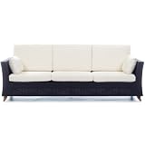 RATTAN 4 Seater All Weather Wicker 8 Ft. SOFA w White cushion