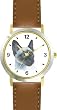 Siamese Cat - JP - WATCHBUDDY&reg; DELUXE TWO-TONE THEME WATCH - Arabic Numbers - Brown Leather Strap-Women's Size-Small