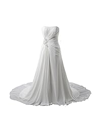 A-line Strapless Chiffon/Polyester Sequined Pleated Lace-Up Beaded Applique Wedding Dress  with a Court Train 