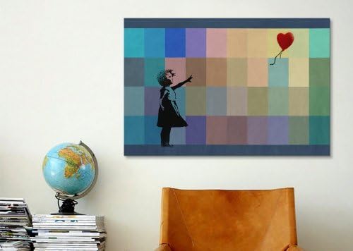 USMONON Fashionable 2017C Girl with Balloon Rainy Day Squares Canvas Print by Banksy, 40 by 26-Inch, 1.5-Inch Deep