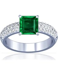 14K White Gold Princess Cut Emerald Ring With Sidestones