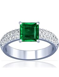 18K White Gold Princess Cut Emerald Ring With Sidestones