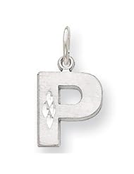 14k White Gold Block Initial P Diamond-Cut Charm D1282P