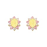 14K Yellow Gold Our Lady Guadalupe Light Pink CZ Stud Earrings with Screw-back for Baby & Children