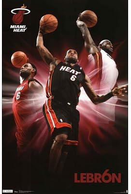 Canvas Gallery Wrap Miami Heat Lebron James Triple Dunk Sports Poster - 22x34 by Rich and Framous