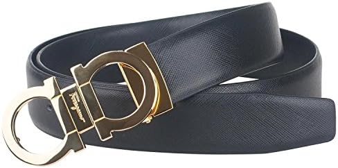 HeLiWu Men's Smooth Leather buckle belt 34inch Gold Buckle and Black