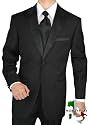 Giorgio Men's Tuxedo Suit Made in Italy 1 Button 2pc Peak Lapel Jacket with flat front pants Merino Wool 150s High Twisted Wrinkle and Stain Resistant All Season Use Black