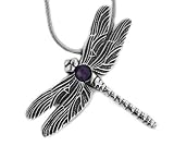 Intricate Sterling Silver Dragonfly Pendant with a Genuine Amethyst Sphere