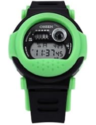 OHSEN YI-1212-6 LCD Sport Mens Lady Wrist Watch Date Day Stopwatch Rubber Green