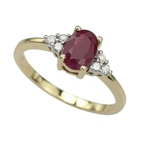 14K Yellow Gold 1 10 ct. Diamond and 1 ct. Oval Shaped Ruby Ring by Katarina Jewelry