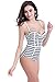 Fanssie Elegant Retro Vintage One Piece Stripes Geometric Monokinis Swimsuit(FBA)