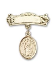 14K Gold Baby Badge with St. Stanislaus Charm and Arched Polished Badge Pin