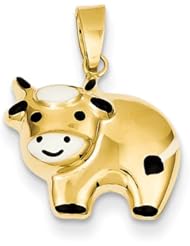 14k Yellow Gold Enameled Cow Charm