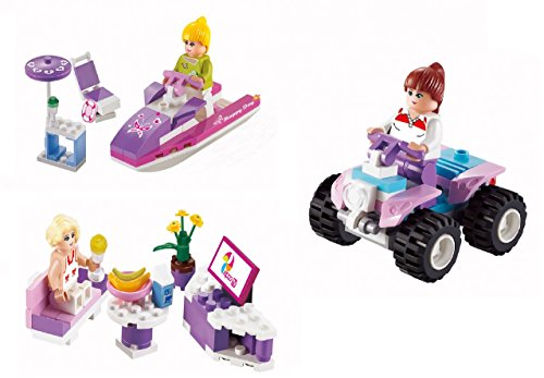 Girls Dream 3-in-1 Individual Building Blocks 135pc Set Lovely TV Room- Pink Beach ATV - Party Jet Ski Compatible to Lego Parts - Great Gift for Children
