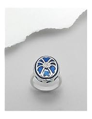Blue Flower Colored Enamel Ring In 92.5 Sterling Silver