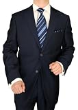 Modern Fit Suit Signature Collection Italian Fit Mens Suit Italian Merino Wool 140s Two Button Jacket Plus Flat Front Pants Modern Business Suit Navy Stripe