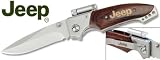 Jeep Folding Knife with Swivel LED Light, Wood Overlay Handle, and Stainless Steel Blade - Nice Hunting / Camping Knife