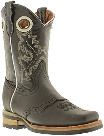 Veretta Boots - Boy's Black Durable Work Style Cowboy Boots Square Toe 7 Toddler