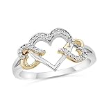 Sterling Silver White with Yellow Plated Round Diamond Triple Heart Ring (1/10 cttw)